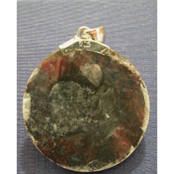 Vintage Round Pendant Red & White Shell Inlay Crab Design Sterling Silver Bale - Picture 2 of 3